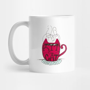 Kitty Cat - Tea Lover Lettering Art - Visual Pun - Mug - Red and Light Green Mug